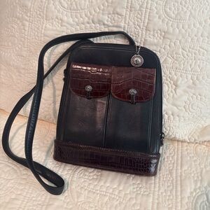Brighton Black and Brown Leather Crossbody Bag